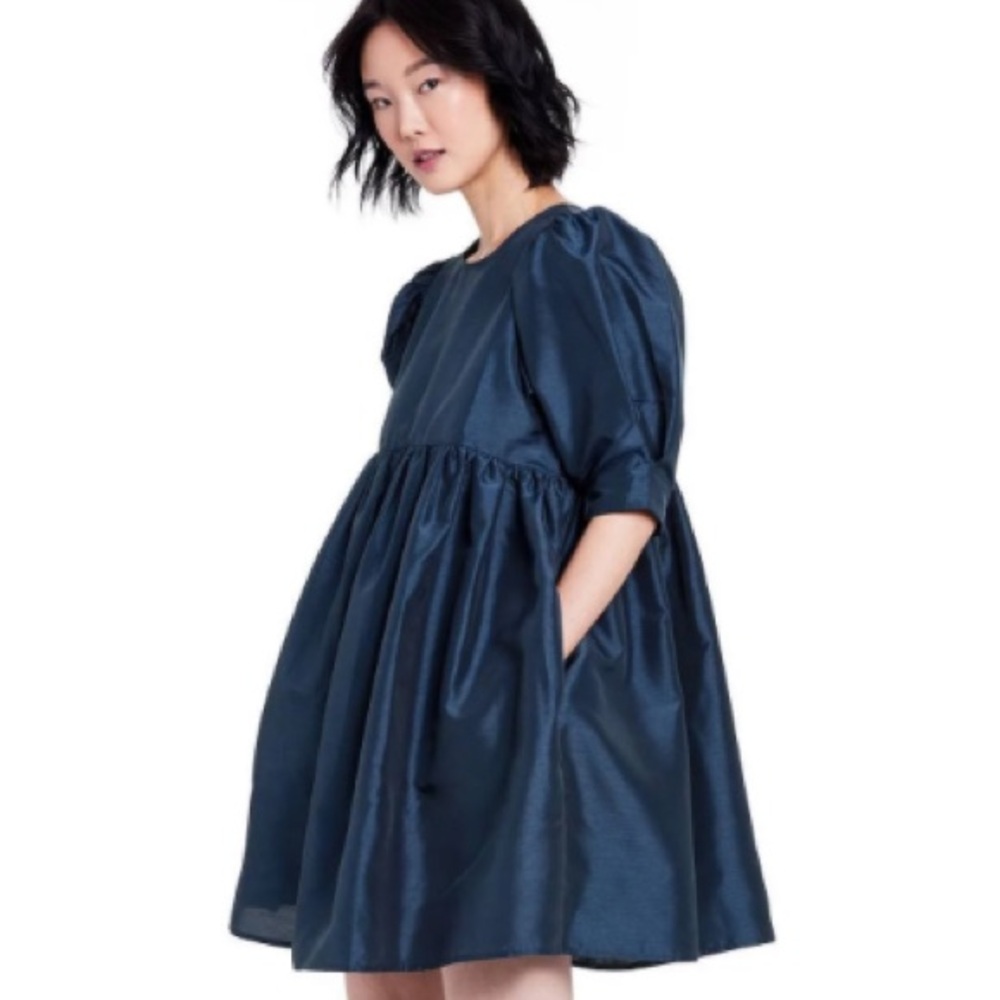 New: Kika Vargas X Target Navy Blue Puff Sleeve Textured Babydoll Dress. Size Sm